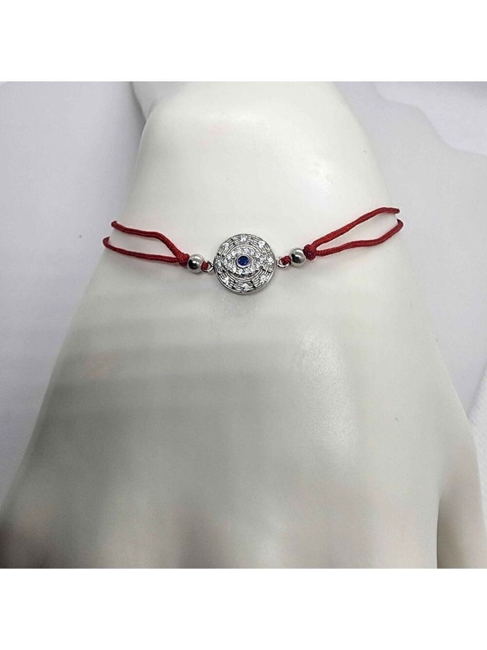 925 Sterling Silver Evil Eye Charm Bracelet with Red Adjustable String